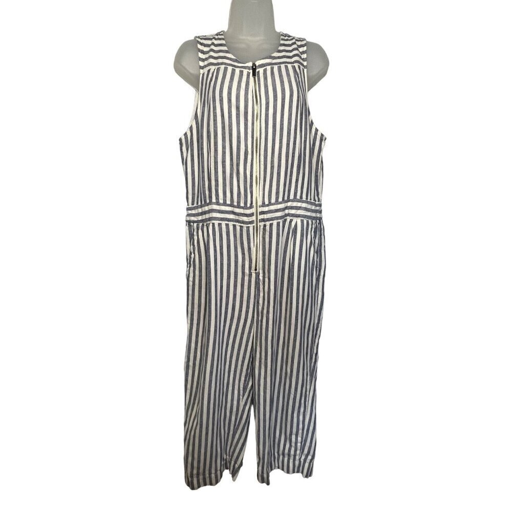 Splendid Sleeveless Cotton Linen Striped Pant Jumper Romper SZ XL Pockets